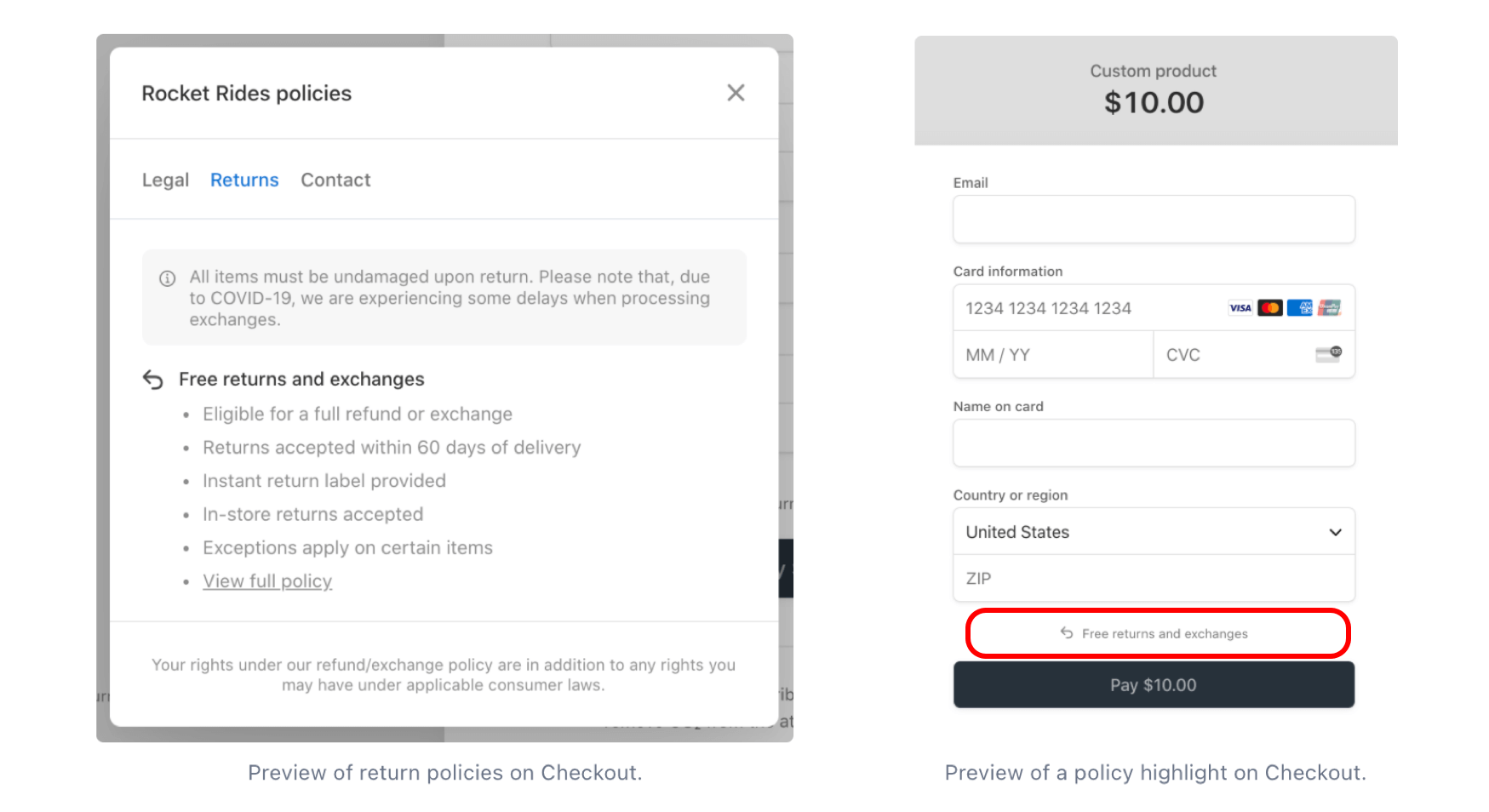 Example checkout policies